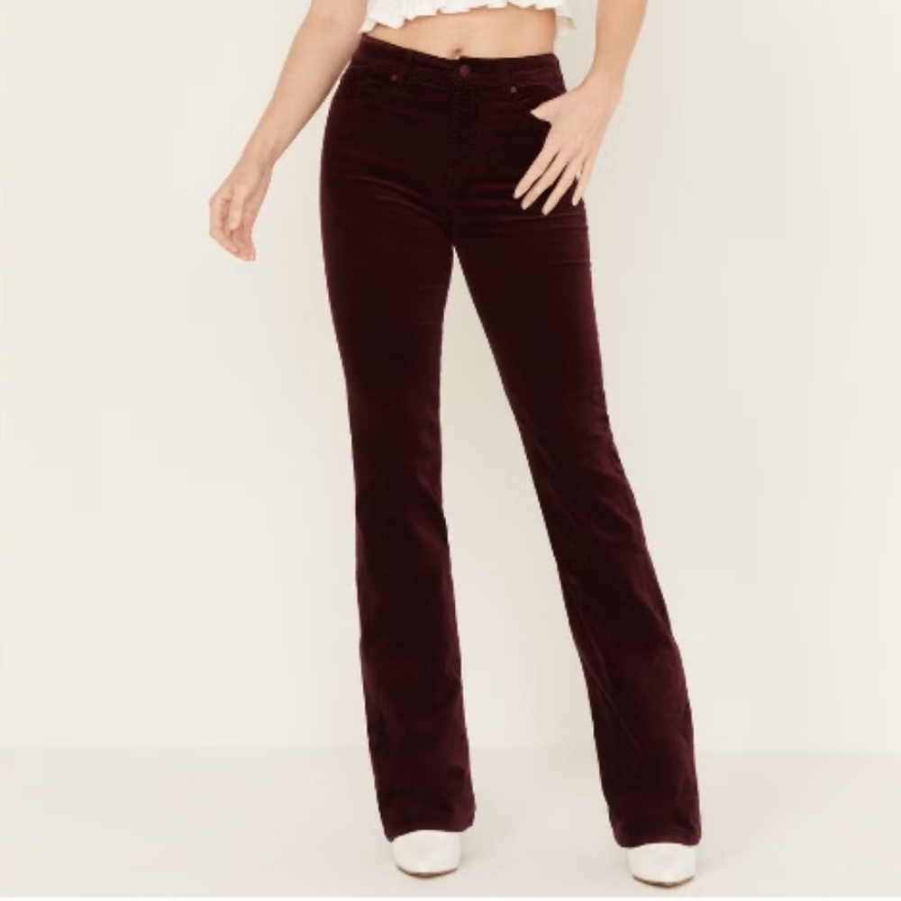 7 For All Mankind Burgundy Cigarette Velvet Pants, Size 31